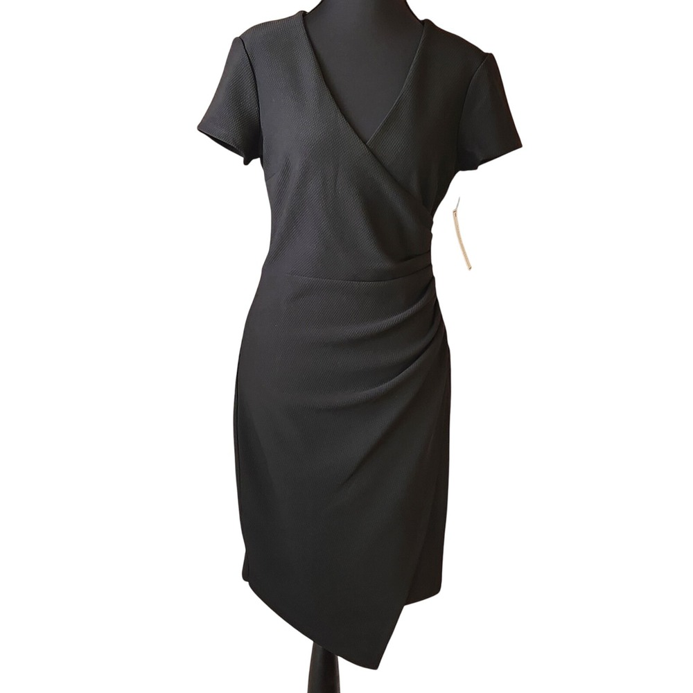 BISOU BISOU Black Cocktail Dress Womens 6 Rouched Waist Asymmetrical Luxury NEW‎